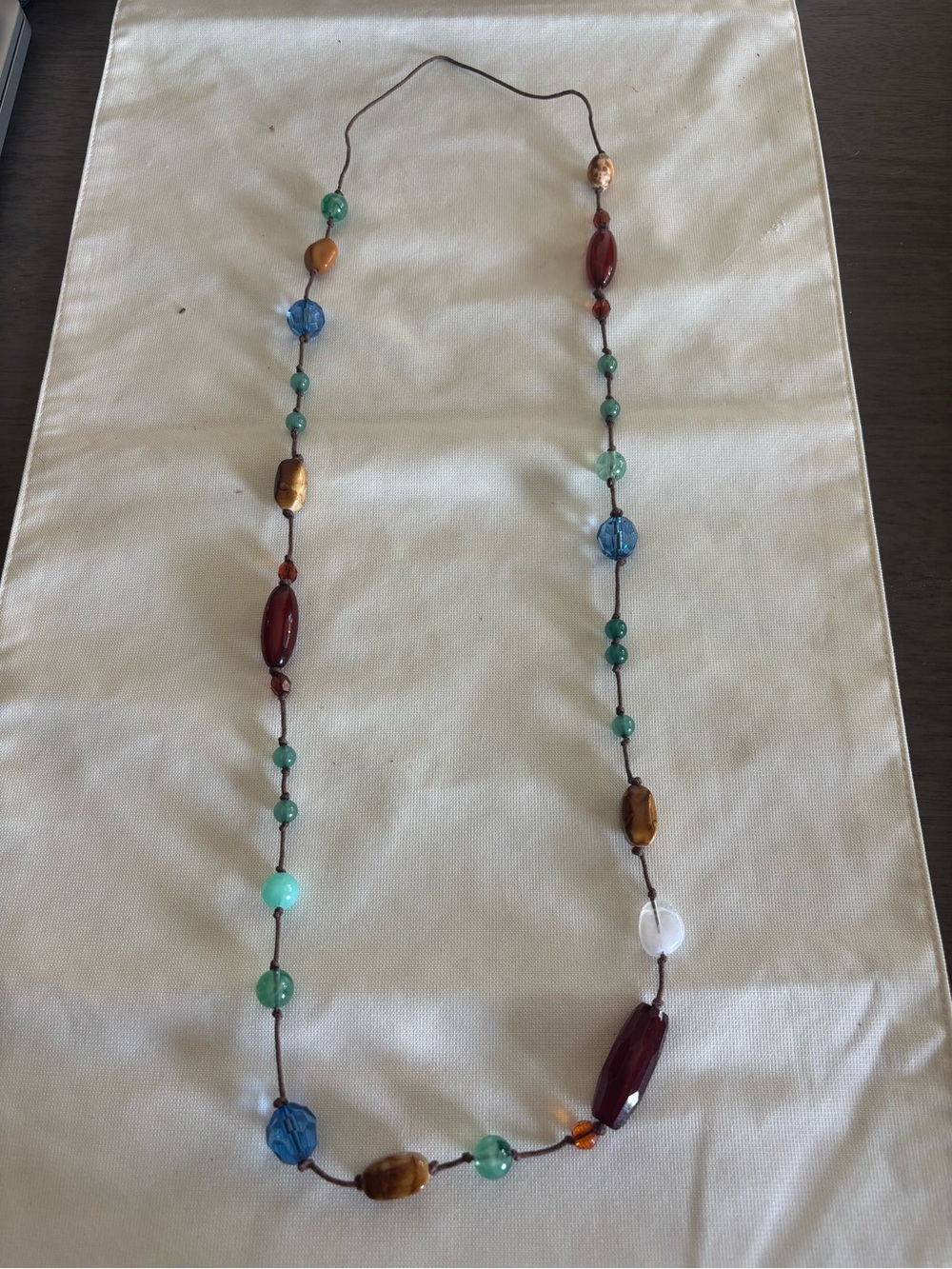Multicolor Beaded Long Necklace - Green Blue Brown Red